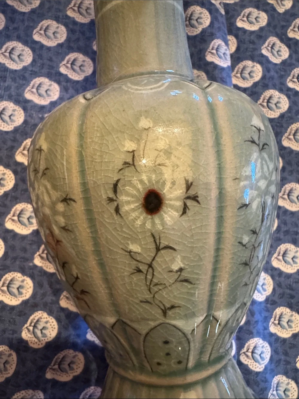 Celadon Green Floral Ceramic Vase - Brand Unknown